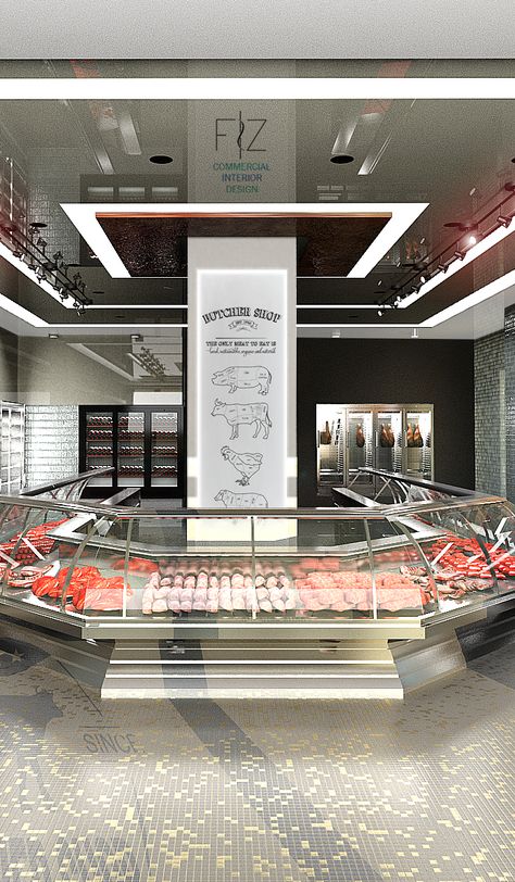 Modern Butchery Design, Meat Shop Design Interiors, Meat Shop Interior, Butchery Design Interiors, Butchery Interior, Mexican Restaurant Design, Supermarket Design Interior, Kelly Wearstler Interiors, Restaurant Floor Plan