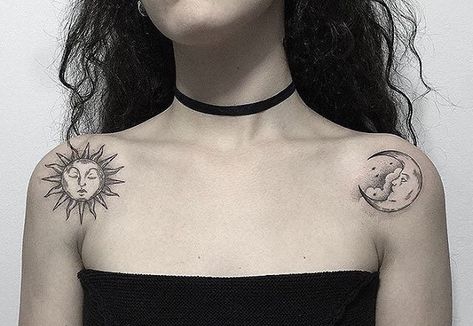 Sun And Moon Tattoos, Tattoo Sonne, Moon Sun Tattoo, Moon Tattoos, Muster Tattoos, Moon Tattoo Designs, Sun Tattoos, E Tattoo, Sun Tattoo