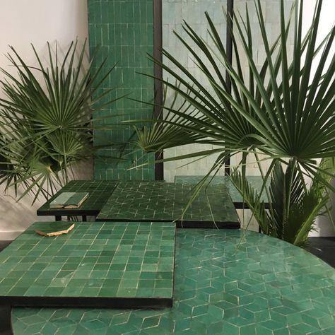 Ceramic Outdoor Table, Tiled Table Top, Table Zellige, Mood Broad, Tiled Table, Photoshop Lighting, Green Tile Bathroom, Tile Tables, Tile Furniture