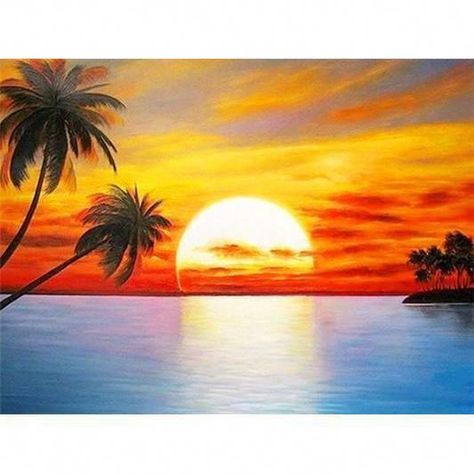 Sunset Painting Easy, Seashore Paintings, Beach Sunset Painting, Simple Oil Painting, Tree Of Life Painting, Easy Landscape Paintings, Beautiful Landscape Paintings, Night Sky Painting, Mountain Landscape Painting