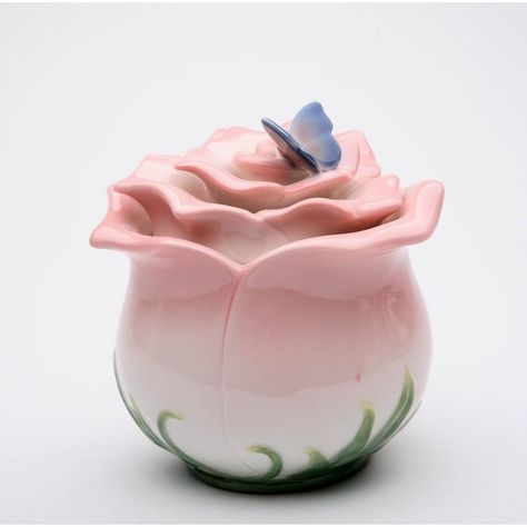 This delicate ceramic pink rose flower and butterfly jewelry box exudes sophistication and charm making it the perfect addition to any bedroom vanity or wedding table. The combination of fine craftsmanship and exquisite attention to detail makes this an ideal gift for any special woman in your life be it a mother daughter or bride-to-be. Expertly crafted for an elegant and timeless look this jewelry box will be treasured for years to come. Flower With Butterfly, Butterfly Jewelry Box, Rose Butterfly, Ceramic Boxes, Pink Rose Flower, Butterfly Gifts, Vanity Decor, Rose Jewelry, Butterfly Jewelry