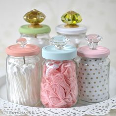 Upcycled glass jars with knobs Upcycle Glass Jars, Teaching Crafts, Jars Diy, Mason Jar Projects, Diy Vintage Decor, Mason Jar Ideas, Diy Jar Crafts, Mason Jar Crafts Diy, Diy Simple