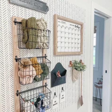 Family Command Center Ideas + How to Make Your Own - Kaitlin Madden Home Blogger Front Door Command Center, Kitchen Organization Wall Ideas, Bedroom Command Center, Command Center Laundry Room, Mail Area In Kitchen, Laundry Room Command Center, Hallway Command Center, Mudroom Command Center, Mail Wall Organizer Ideas