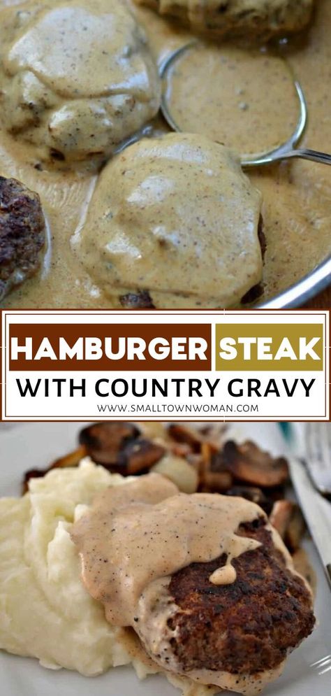 Country Gravy Recipe, فاصوليا خضراء, Ground Beef Patties, بطاطس مهروسة, Hamburger Steak And Gravy, Southern Green Beans, Pan Gravy, Over Mashed Potatoes, Country Gravy