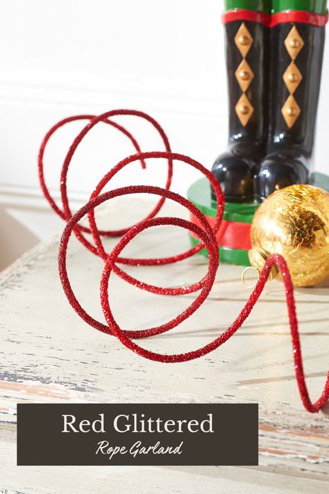 10' red glittered rope garland Rope Garland, Everyday Home Decor, Whimsical Christmas Decor, Wreath Making Supplies, Valentine Decor, Wreath Making, Halloween Easter, Whimsical Christmas, Wreath Forms