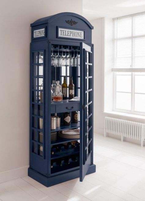 Dark Blue Telephone Box Design Stylish Drinks Cabinet Trendy Home Bar This home bar/cocktail cabinet/drinks cabinet will fit a range of interiors and has plenty of storage space for all of your bottles and glasswareThis is marvellous bar cabinet and you will not be disappointed introducing this to your friends at a cocktail partyAn item well suited for a she cave or mancave or a cool looking display cabinetHeight200cm Width75cm Depth43cm Coffee Bar Decorations, At Home Coffee Bar, Coffee Bar In Kitchen, Blue Telephone, Bar In Kitchen, Coffee Bar At Home, Coffee Instagram Story, Telephone Box, Drinks Cabinet