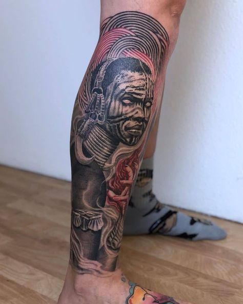 Sleeve Tattoos African Design, African Theme Sleeve Tattoo, African Tattoo Designs Men, Afro Tattoo Ideas Men, African Leg Tattoo Men, African Inspired Tattoos Men, Congo Tattoo Ideas, Yoruba Tattoo Ideas, Exotic Tattoos Men