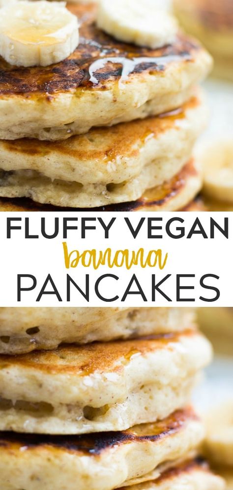 Light and fluffy vegan banana pancakes are so easy to make (1 bowl) and full of flavor! #vegan #plantbased Pancake Banane, Vegan Banana Pancakes, Brunch Foods, Vegan Pancake Recipes, Pancakes Vegan, Vegan Coffee, Banana Pancakes Recipe, Pancake Recipe Easy, Desserts Vegan