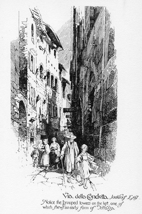 “Pen Drawings of Florence” by Herbert Railton Herbert Railton, Guy Reading, Human Proportions, Draw Better, Sleeping Man, Architecture Sketches, Growth Spurt, Elevation Drawing, Pen Drawings