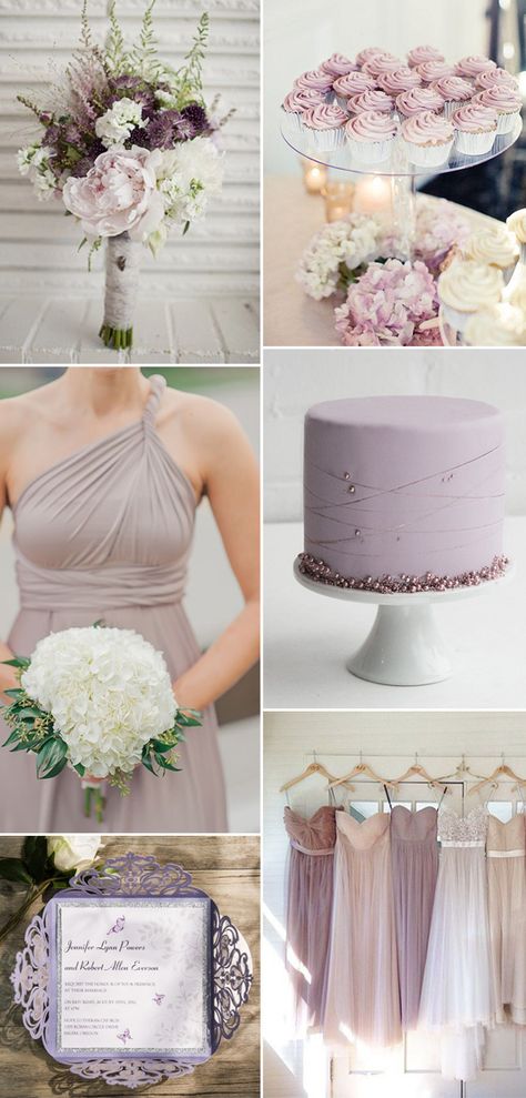 neutral lilac wedding color ideas for 2017 trends Silver And Lavender Wedding, Wedding Colors Lilac, Lavender And Light Grey Wedding, Lavander Palette Wedding, Wedding Motif Color Lavander, Lilac And Gold Wedding Invitations, Lilac Wedding Colors, Best Wedding Colors, Mauve Wedding