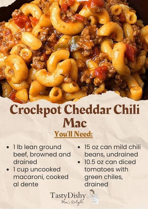 Chili Mac Recipe Crockpot, Crockpot Cheddar Chili Mac, Cheddar Chili Mac, Crockpot Chile, Crockpot Chili Mac, Chili Mac Crockpot, Chilli Mac, Chile Mac, Chili Mac Recipe