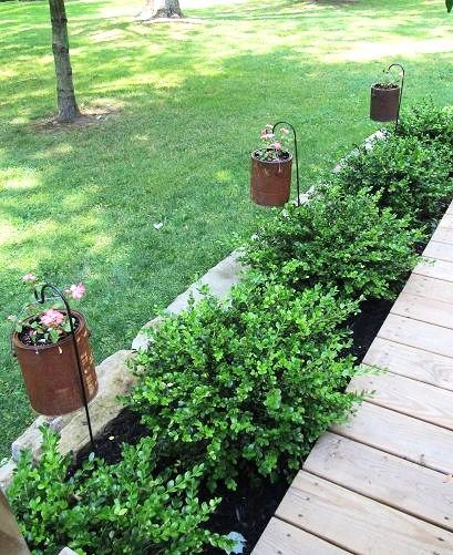 Rusty Paint Can Garden Paint Can Planters, Summer Planter, Gardens Ideas, Outside Ideas, Flower Bed, Lawn And Garden, Paint Cans, The Grass, Landscape Ideas