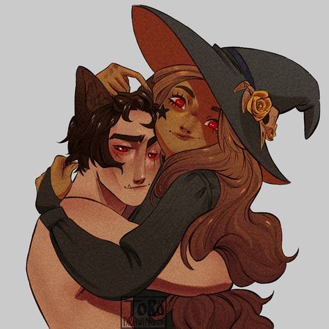 Chiara ❇ on Instagram: “My babies as spooky monsters 👻 Fun fact: Andrea and Tylon in my first concept of the story where actually a witch and a werewolf, and booth…” Werewolf X Witch, Werewolf And Witch, Werewolf Fanart, Werewolf And Vampire, Werewolf Boyfriend, Vampires And Werewolves, Couple Art, A Witch, Fun Fact