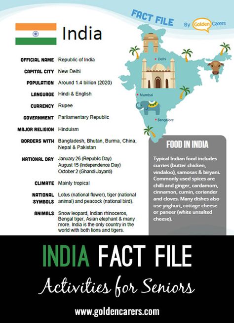 Fun Facts About India, Activity Ideas For Seniors, Facts About India, Ideas For Seniors, Ias Study Material, About India, Indian History Facts, Gk Questions And Answers, Study Flashcards