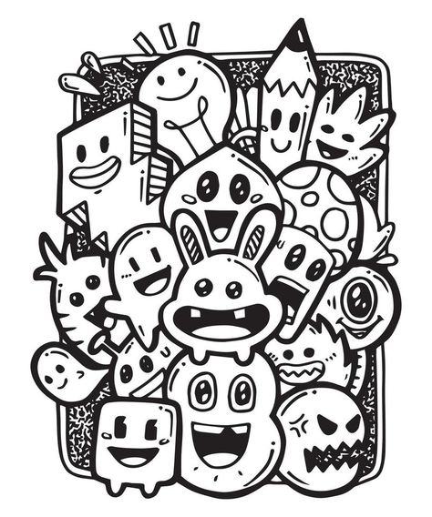 Doodle Reference, Monster Doodles, Doodle Sheet, Doodle Shapes, Gangster Drawings, Pattern Doodle, Doodle Monster, Doodle Art For Beginners, Cartoon Graffiti