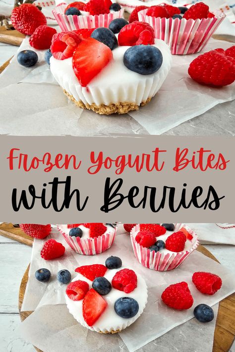 Discover the ultimate summer treat with these Frozen Yogurt Berry Bites! Perfectly refreshing, healthy, and incredibly easy to make. Save this pin for a quick and delicious dessert recipe that you can whip up in no time. Ideal for Memorial Day, the 4th of July, or any sunny day. Diy Frozen Yogurt, Frozen Fruit Snacks, Hemgjord Glass, Berry Bites, Frozen Yogurt Bites, Granola Bites, Fruit Recipes Healthy, Healthy School Snacks, Camping Snacks