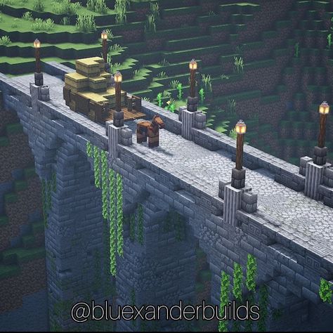 Bridge Over Water Minecraft, Large Minecraft Bridge Design, Minecraft Diagnol Bridge, Cool Minecraft Bridge, Minecraft Stone Bridge Ideas, Minecraft Viaduct, Minecraft Spruce Bridge Ideas, Minecraft Deep Slate Bridge, Minecraft Cliff Wall