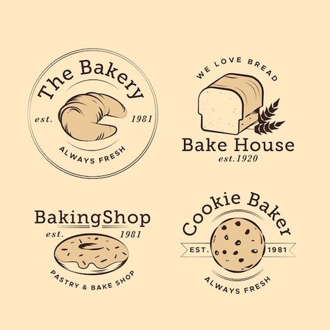 Free vector retro design bakery logo | Free Vector #Freepik #freevector #logo-design #logo-templates #logo #brand-logo Bakery Logo Design Vintage, Bakery Logos Ideas, Bakery Brand Design, Cake Company Logo, Cookie Logo Design Ideas, Modern Bakery Logo Design, Cookie Shop Logo, Logo Design For Bakery, Retro Bakery Logo