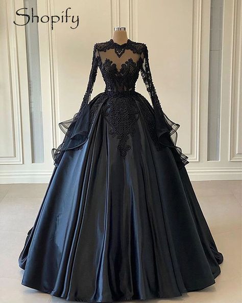 Black Corset Dress Long, Ball Gown Black, Black Wedding Gowns, Prom Dress Pictures, Lace Prom Dresses, Dreamy Gowns, Black Ball Gown, Gown Black, Long Sleeve Evening Dresses