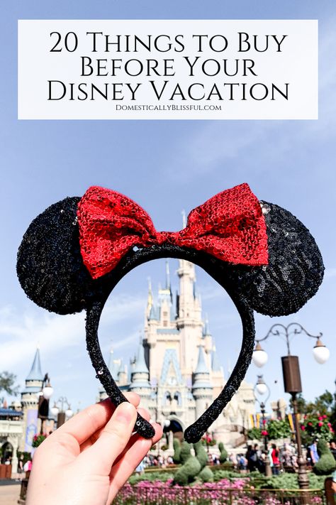 20 Things to Buy Before Your Disney Vacation - Domestically Blissful What To Buy Before Disney World, Preparing For Disneyland, Things To Buy For Disney World Trip, Disneyland Outfits California, Prepare For Disneyland, Things To Buy Before Disney World, We Are Going To Disney Surprise Ideas, Disney Coordinating Outfits, Disney Preparation Tips