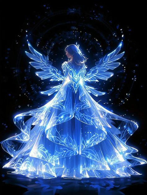 Blue Ethereal Aesthetic, Blue Fantasy Aesthetic, Ethereal Gown, Disney Princess Artwork, Dreamy Artwork, Beautiful Angels Pictures, Glowing Art, Beautiful Art Pictures, World Of Fantasy