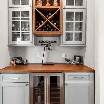 Wet Bar Wood Countertop, Small Wet Bar Ideas, Small Wet Bar, Wet Bar Basement, Countertops Ideas, Wood Countertop, Cedar Planks, Home Bars, Built In Bar