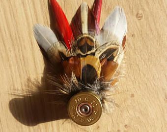 Hat pin , pheasant feathers , feather brooch , lapel pin ,real feathers , shotgun , country Pheasant Feather Boutonniere, Duck Feather Boutonniere, Fishing Boutonniere, Hunters Wedding, Groomsman Attire, Shotgun Shell Jewelry, Feather Ideas, Feather Boutonniere, Natural Wedding Decor