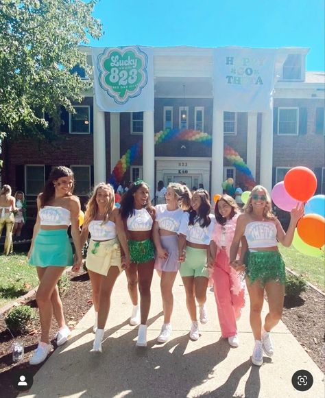 Lucky Sorority Theme, Lucky Bid Day Theme, Lucky To Be Bid Day Theme, Lucky Me Bid Day Theme, Lucky Charms Bid Day, Sorority Pics, Billboard Ideas, Sorority Work Week, Sorority Themes