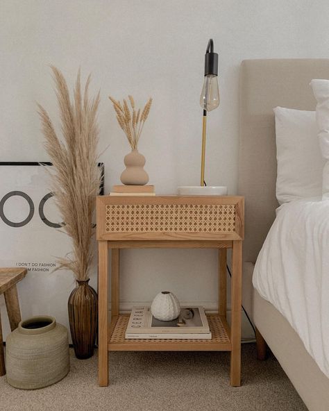 𝑨𝑳𝑰𝑿 na Instagramie: „When you stumble upon two of the most perfect bedside tables in @homesense_ukie & rush them over to the checkouts like a woman…” Boho Bedside Table, Bedside Table Decor, Minimal Interior, Oak Bedside Tables, House Vibes, Dekorasi Kamar Tidur, Furniture Renovation, Night Stand, Room Inspiration Bedroom