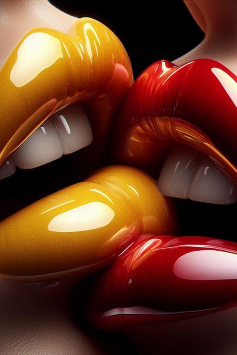 create a hyper realistic image of a two lips with glossy shiny vibrant yellow lips, and glossy shiny vibrant red , each other biting softly lip , background dark , ultra HD 64k hyperrealism studio lightning light reflection Yellow Lips, Lip Background, Lip Wallpaper, Pulp Fiction Art, Two Lips, Background Dark, Lip Beauty, Crystal Perfume Bottles, Hot Lips