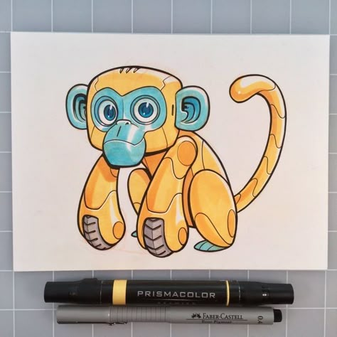 Monkey Robot, Robot Design Sketch, Mechanical Animals, Robot Designs, Robot Animal, Sketches Sketchbook, Robot Illustration, Sketching Art, Futuristic Art