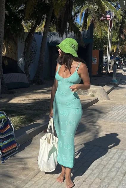 Asta resort delilah dress in aquamarine. midi dress Holiday Outfits Carribean, Outfit Ideas Island, Asta Resort Dress, Europe Holiday Outfits, Cuba Outfit Ideas, Island Holiday Outfits, Summer Outfits Island, Barbados Outfits, Mexico Outfits Vacation