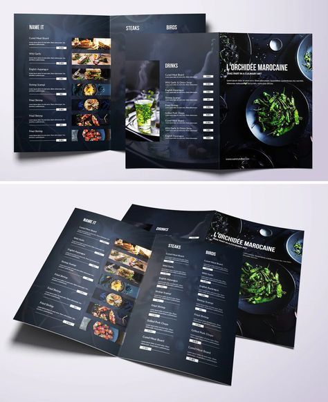 Minimal Bifold Food Menu Template PSD - Download Menu Card Design, Menu Mockup, Elegant Food, Food Menu Template, Menu Design Template, Food Menu Design, New Menu, Menu Template, Menu Cards