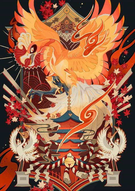 Amazing Japanese Style Ho-oh by Pixivhunter Legendary Pokemon, Cool Pokemon Wallpapers, Japon Illustration, All Pokemon, Pokemon Fan Art, Cool Pokemon, Pokemon Pictures, E Card, Pokemon Fan