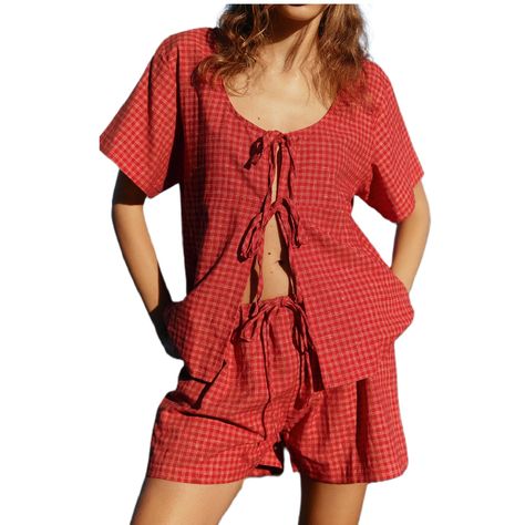 Plaid Aesthetic, Ruffle Shirts, Female Suit, Celana Fashion, 2 Piece Short Set, Peplum Shirt, Top Shorts Set, Summer Plaid, Lounge Outfit