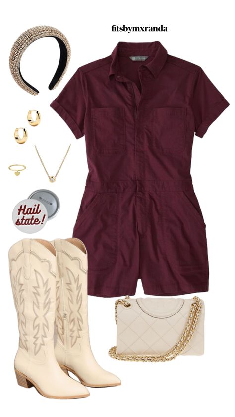 Aggie Gameday Outfit, Msu Outfit, Cute Game Day Outfits, Fsu Gameday Outfit, Clemson Gameday, Fsu Gameday, Maroon Boots, Outfit Ideas College, Gameday Fits