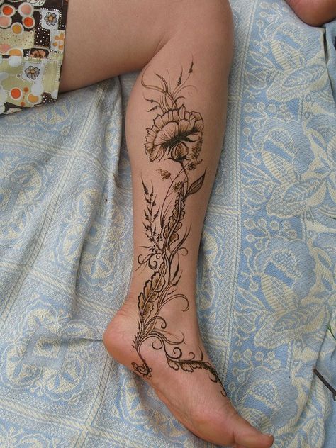 Inner Calf Tattoo, Stomachache, Ankle Tattoo Designs, Lotus Tattoo Design, Botanical Tattoo, Tattoo Designs For Girls, Calf Tattoo, Henna Tattoos, Foot Tattoo