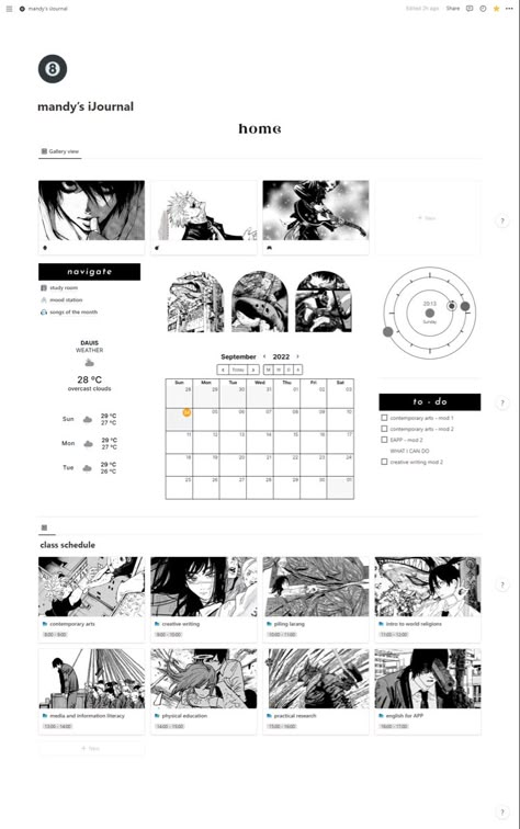 Anime Notion Theme, Black Notion Aesthetic, Notion White Aesthetic, Notion Aesthetic Black And White, Background Notion Aesthetic, Notion Template Ideas Aesthetic Black, Black And White Notion Template, Notion Manga Template, Notion Black And White