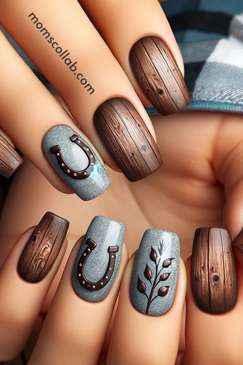 We've rounded up 10 breathtaking Western style nail design ideas that promise to transform your nails into a canvas of frontier dreams. Horse Gel Nails, Horse Themed Nails, Country Nail Inspo Short, Western Fingernails, Leather Nails Design, Horse Nail Ideas, Bronco Nails Design, Wrestling Nails Designs, Country Nails Ideas