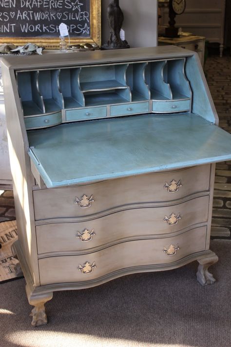 Update your traditional furniture with Chalk Paint and a few tips.     Often times we are asked at the shop to hunt for specific piece... Furniture Rehab, Antique Desk, Distressed Furniture, Traditional Furniture, Chalk Paint Furniture, Refurbished Furniture, Furniture Restoration, A Desk, Duck Egg