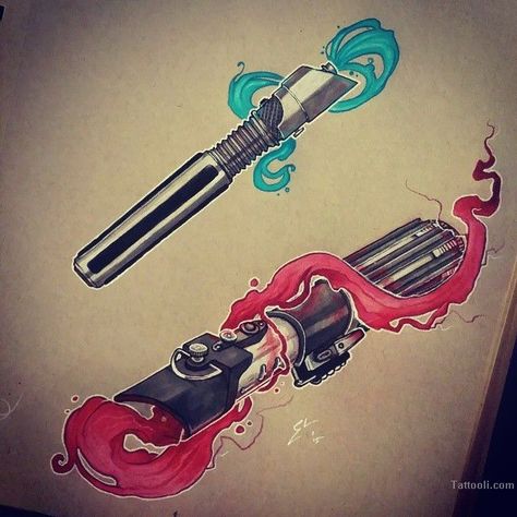 Star Wars Lightsaber Tattoo, Lightsaber Tattoo, Fandom Tattoos, Star Wars Lightsaber, Star Wars Painting, Wicked Tattoos, Star Wars Light Saber, Star Wars Tattoo, Celtic Tattoos