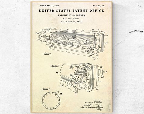 Boiler 1965 Patent Print. Home Vintage Decor, Industrial Wall Art, Inventions Blueprint Poster, Engineer Gift, Ready to Hang Canvas by Taciturnart on Etsy Industrial Wall Art, Engineering Gifts, Industrial Wall, Home Vintage, Patent Prints, All Paper, Old Paper, Vintage Decor, Stretched Canvas