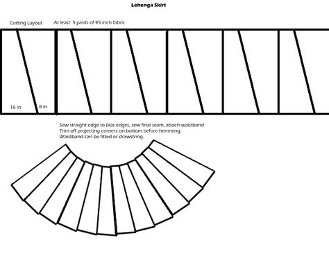 Pattern Diagram for Mughal Lehenga Skirt Lehenga Skirt Pattern, Lehenga Sewing Pattern, Mughal Lehenga, Mughal Clothing, Paneled Skirt Pattern, Medieval Costumes, Diy Skirts, Frocks For Kids, Lehenga Pattern