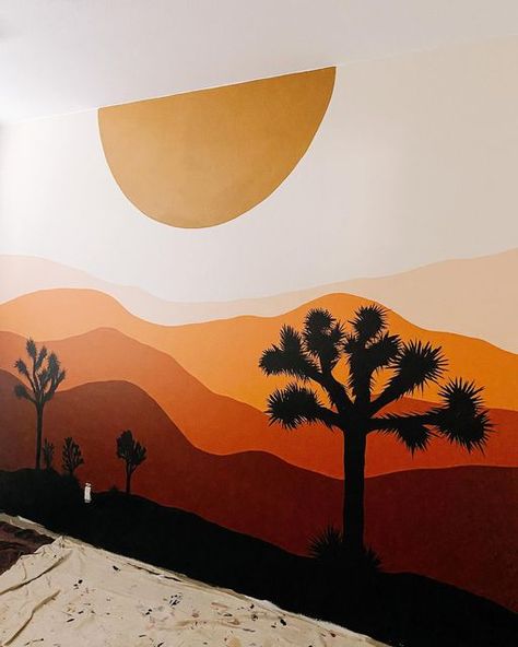 Desert Mural Paintings, Desert Landscape Wall Mural, Joshua Tree Wall Art, Western Nursery Mural, Desert Mountain Mural, Desert Mural Nursery, Easy Playroom Mural, Southwestern Mural, Desert Mural Wall