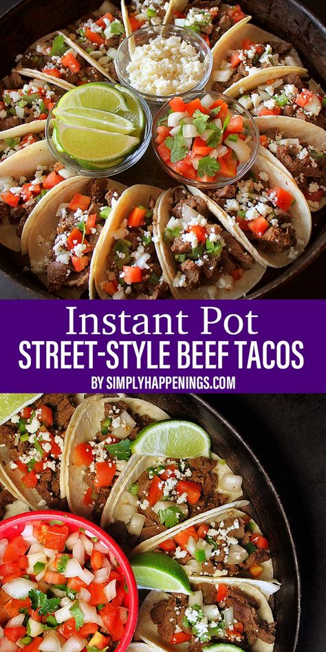 Beef Street Tacos, Tacos At Home, Street Taco Recipe, Homemade Pico, Barbacoa Beef, Beef Tacos, Instant Pot Recipe, Mini Tortillas, Street Tacos