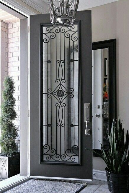 Wrought Iron Door Inserts, Porte In Ferro, Unique Front Doors, Metal Front Door, Iron Front Door, Door Paint Colors, Wrought Iron Doors, Front Entry Doors, Front Door Colors