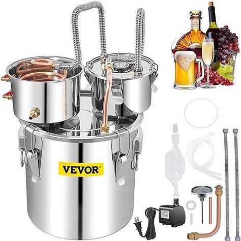 Amazon.com: VEVOR Alcohol Still, 13.2Gal / 50L Stainless Steel Water Alcohol Distiller Copper Tube Home Brewing Kit Build-in Thermometer for DIY Whisky Wine Brandy, Silver : Home & Kitchen Diy Whiskey, Alcohol Still, Wine Alcohol, Moonshine Still, Moonshine Recipes, Distillation Process, Fruit Wine, Copper Tube, Ceramic Heater