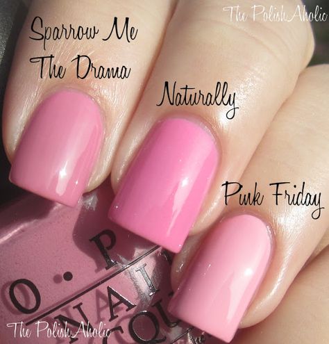 Nicole by OPI Naturally vs OPI Sparrow Me The Drama vs OPI Pink Friday Cotton Candy Nail Polish, Opi Nail Polish Colors, Barbie Pink Nails, Opi Fall, Opi Pink, Cotton Candy Nails, Pretty Nail Polish, Different Nail Designs, Pink Friday