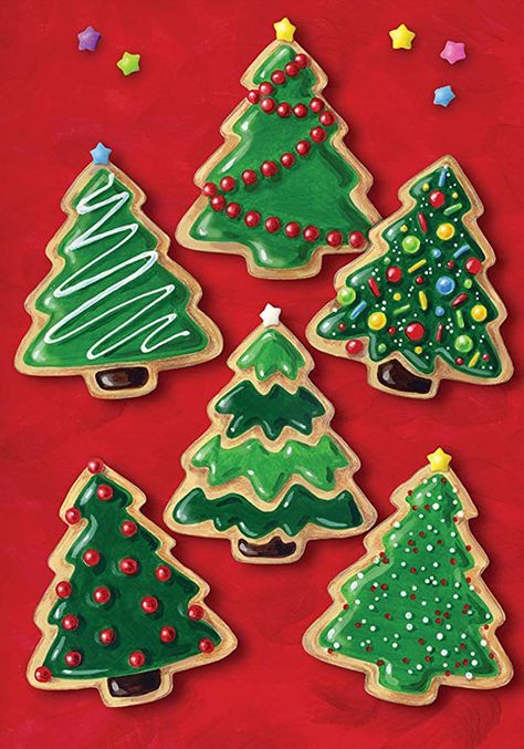 Jul Kaka, Cookies Cupcake, Fondant Cupcake Toppers, Cookie House, Tree Cookies, Christmas Tree Cookies, Garden Christmas, Xmas Cookies, Christmas Cookies Decorated