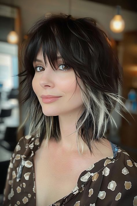 Shaggy Hair With Highlights, Shag With Peekaboo Highlights, Peekaboo Hair Color Short, Shag Wolf Cut Short, Shag With Highlights, Peek A Boo Hair Color Ideas, Wolf Cut With Highlights, Peek A Boo Color, Peek A Boo Hair